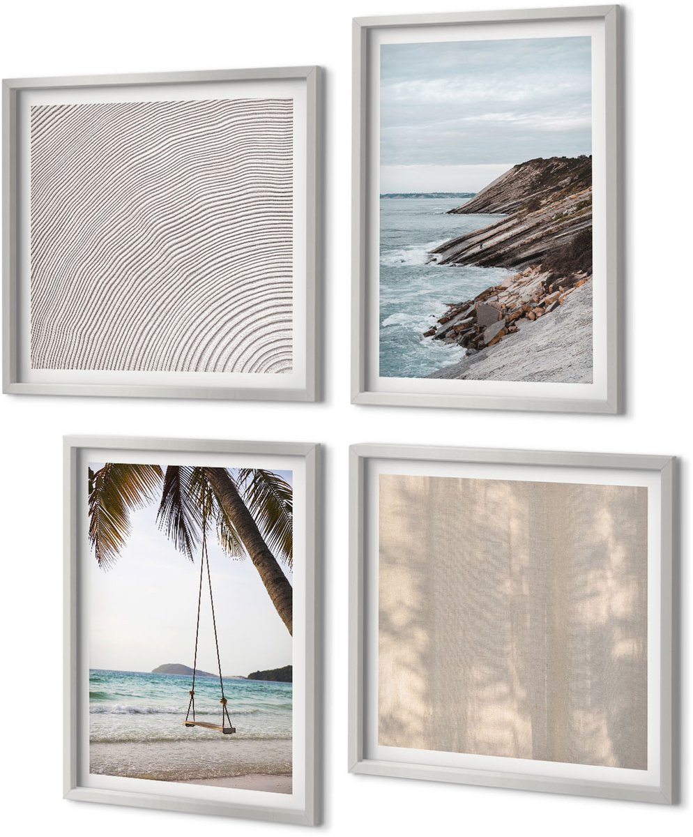 Coloray 4-Delige Schilderij Set - Zomers zand en uitzicht op zee Zomerse landschappen - 40 x 40 cm en 40 x 60 cm - Decoratieve Muurdecoratie - Slaapkamer - Interieur Decoratie