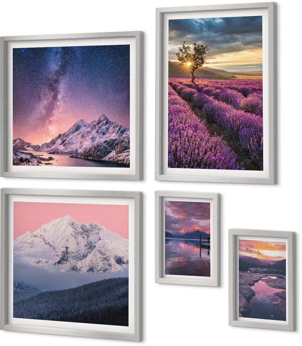 Coloray 5-Delige Schilderij Set - Nachtelijke Stadsgezichten Met Neonlichten - 20 x 30 cm - Moderne Wanddecoratie - Slaapkamer - Muurdecoratie