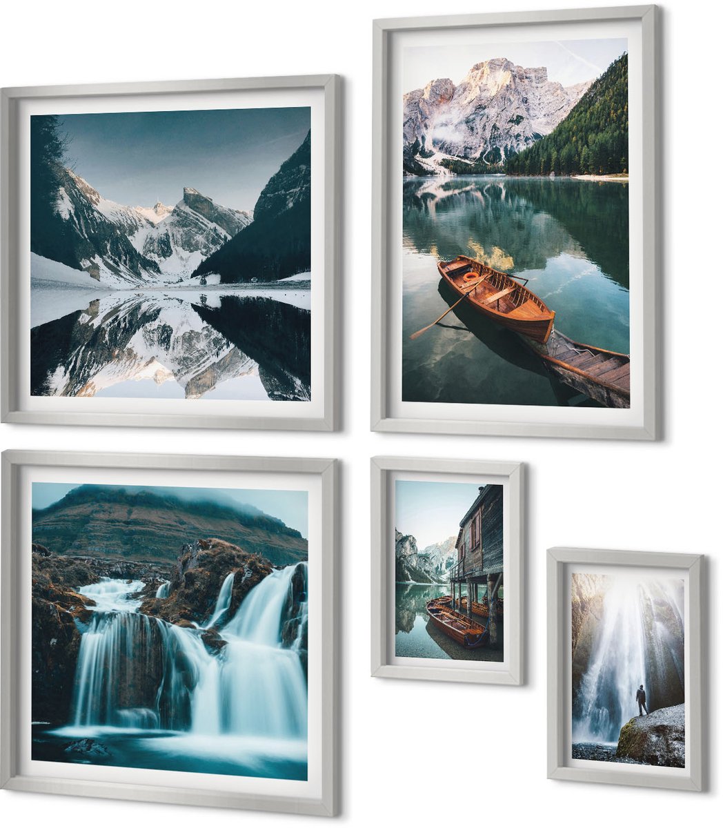 Coloray 5-Delige Schilderij Set - Rust Van De Natuur Met Stenen, Een Waterval En Een Boeddha. - 20 x 30 cm - Stijlvolle Muurdecoratie - Kantoor - Moderne Wanddecoratie