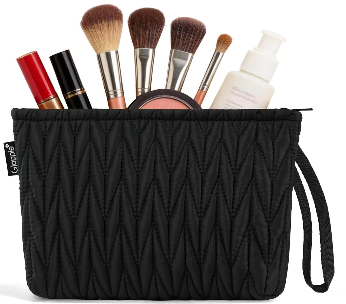 Gloppie Small Travel Makeup Bag Makeup Bag Makeup Bag Makeup Bag for Women Girls, Black quilted chic, S, Cosmetic Bag - ShopVlot
