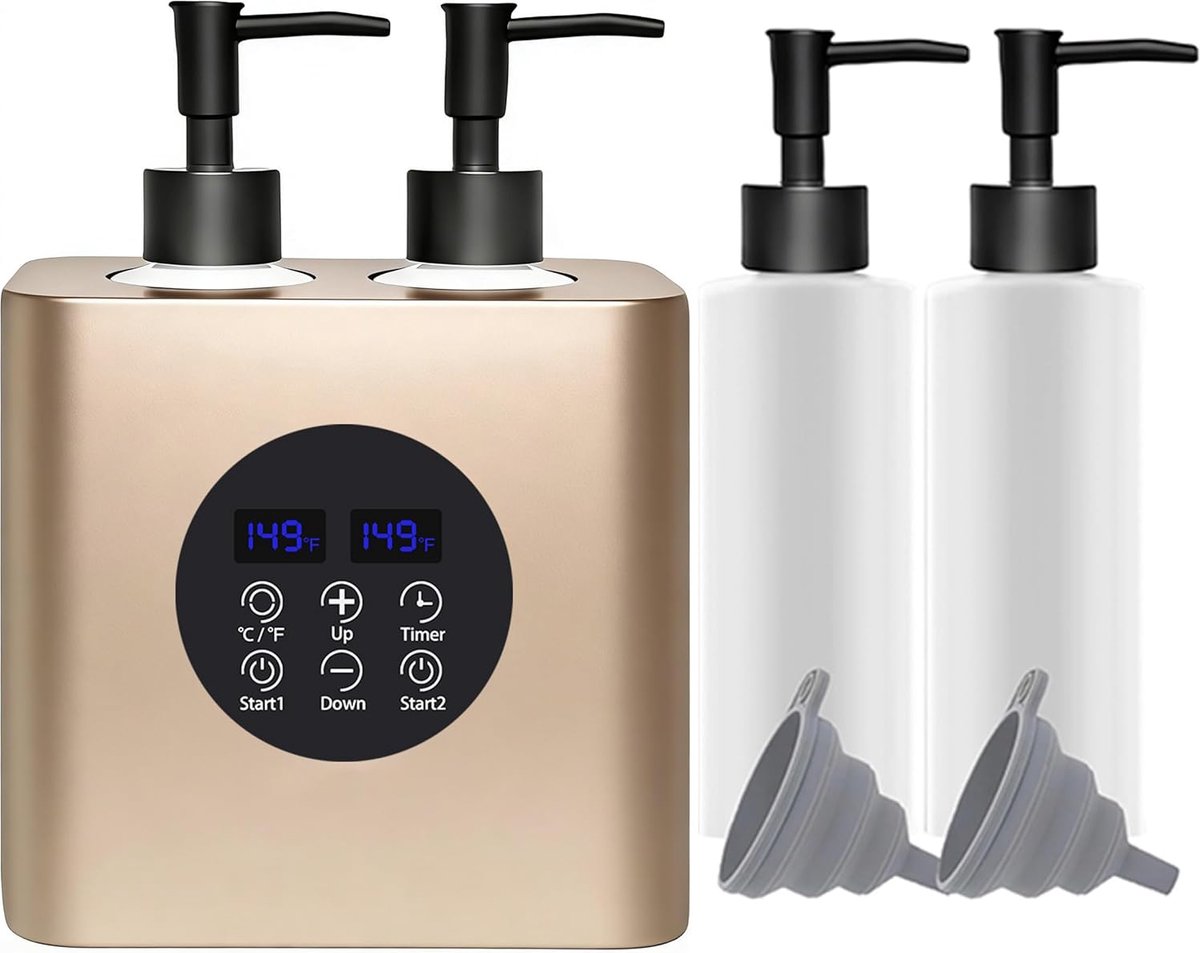 Massageolieverwarmer, massageolieverwarmer met twee olieflesdispensers, lotionwarmer, lcd-display, flessenwarmer - ShopVlot