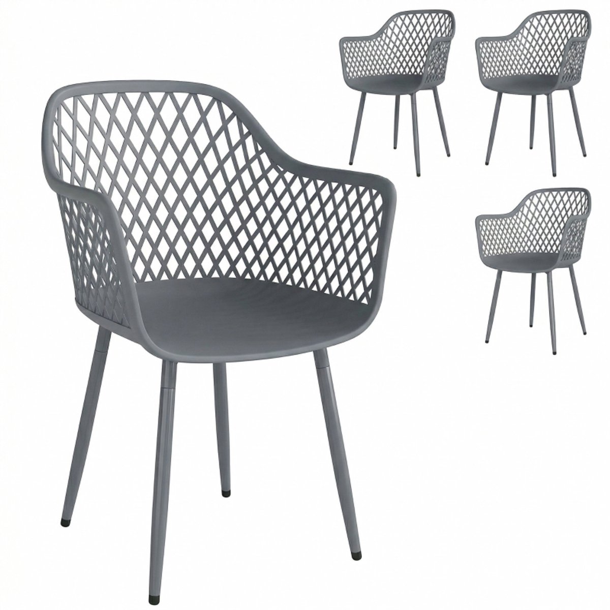 Tuinstoelen set van 4 weerbestendig met armleuning tot 120 kg - Buitenstoelen - UV-bestendig - tuinstoelen