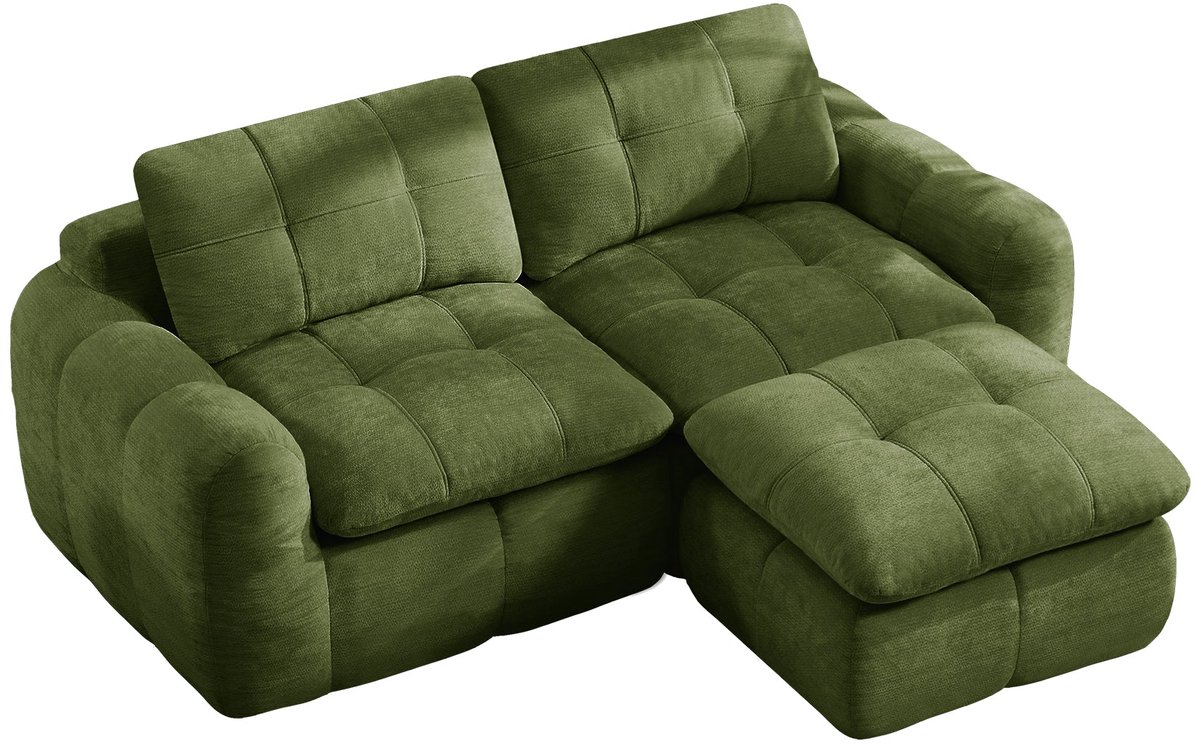 Merax Modulaire Hoekbank 2-Zits - Chenille - Voetenbank - Diepe Zit - Frameloos - Groen - Zonder Montage