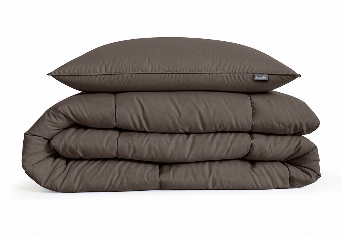 Eleganzzz Eazy Dekbed zonder Overtrek Inclusief Kussensloop Coffee 140x200cm - Bruin Dekbed - Wasbaar Dekbed - Hoesloos Dekbed - All Year Dekbed - Eenpersoons Dekbed