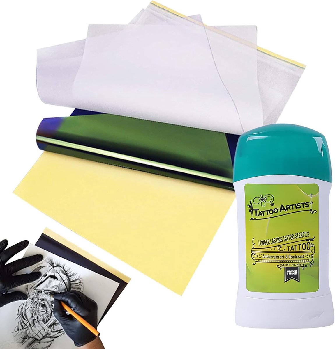 Tattoo Transfer Kit, 50 Sheets Stencil Paper & 2 Transfer Gel (102g), Professional 4-Ply Paper and Vegetable Gel - ShopVlot