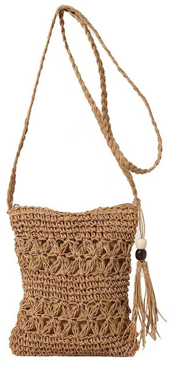 Schoudertas Klein - Schoudertas - Handgemaakte Stro Tas - Crossbody Tas - Bohemian Strandtas - Woven Handtas - Crossbody Strandtas - 20×23×2 cm - Khaki