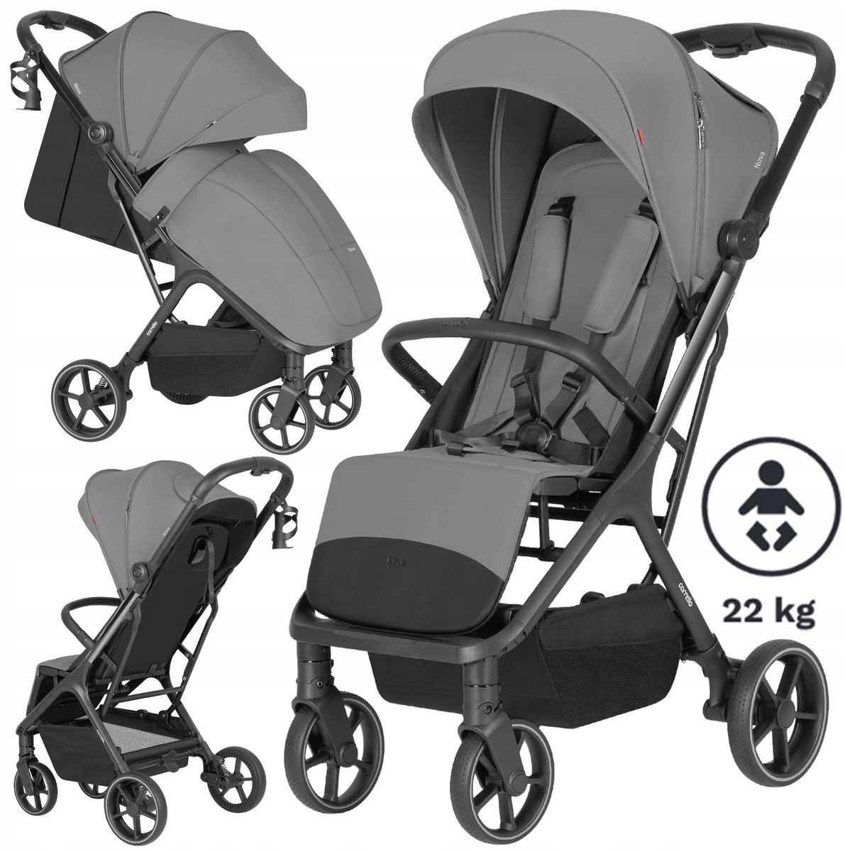 Lichte Kinderbuggy met Grote Wielen, Verstelbaar, UV50+, 0-22 kg