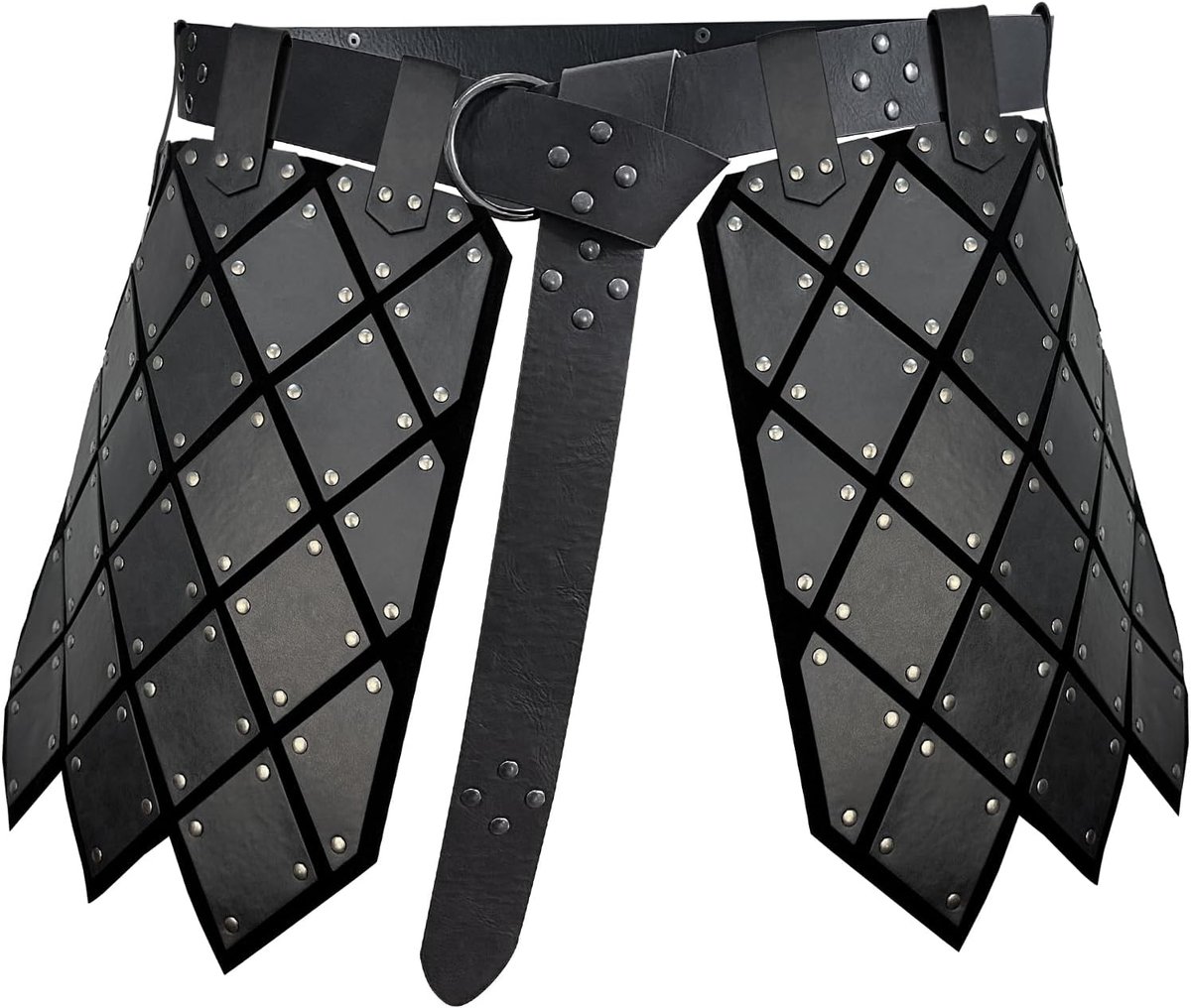 HiiFeuer Medieval Faux Leather Thigh Armour, Retro Double Sided Waist Armor with Belt, Mercenary&Knights Skirt Armour - ShopVlot
