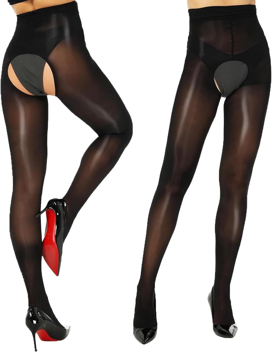 DMNQ 2 pairs bodystocking, open crotch, open tights, transparent, shiny, crotch, to wear with any outfit (black/one - ShopVlot