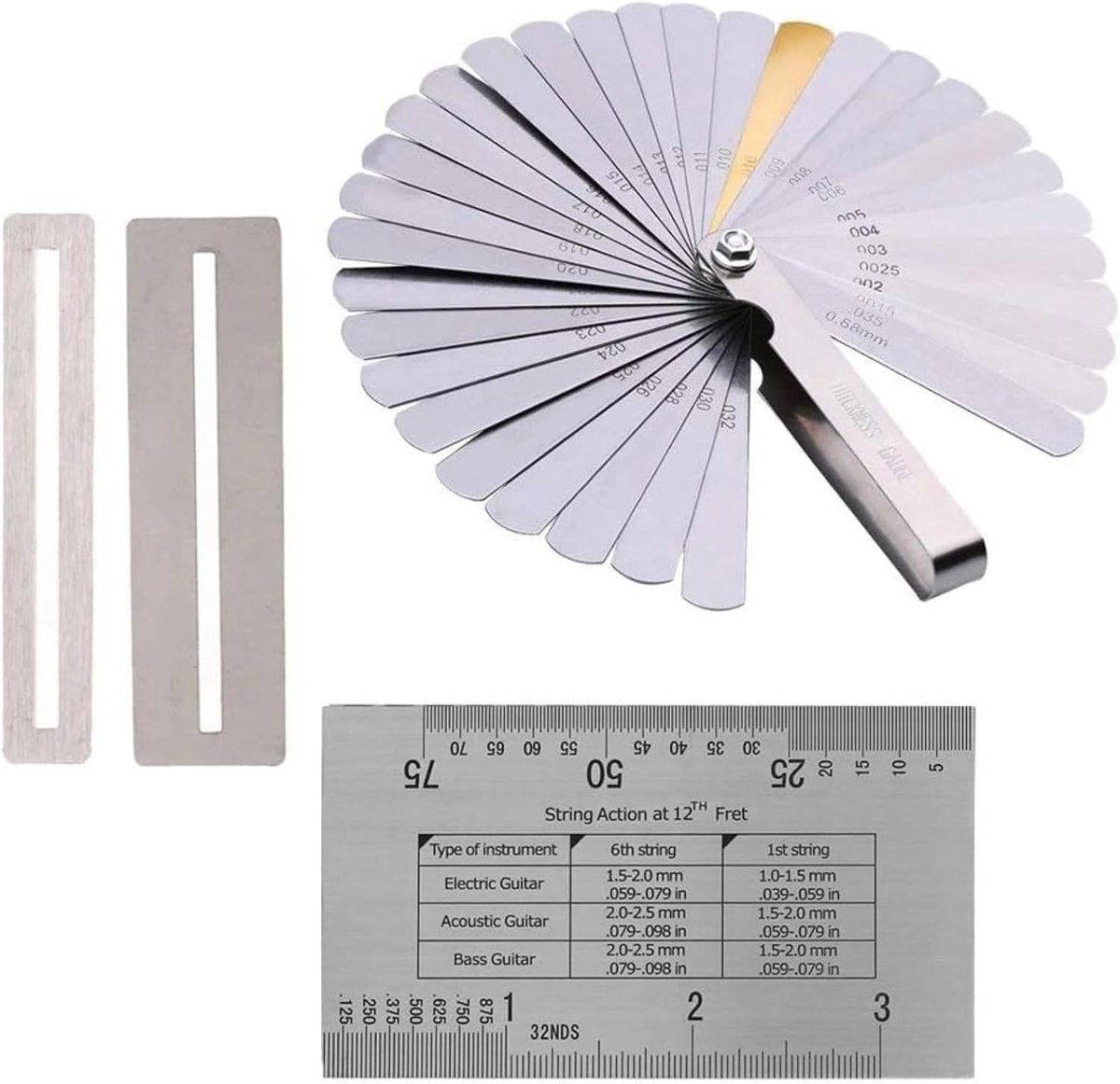 Guitar Repair Tools, String Action Gauge Ruler (1 Piece) & Feeling Sizes (32 Pieces) & Fingerboard Fret Protector - ShopVlot