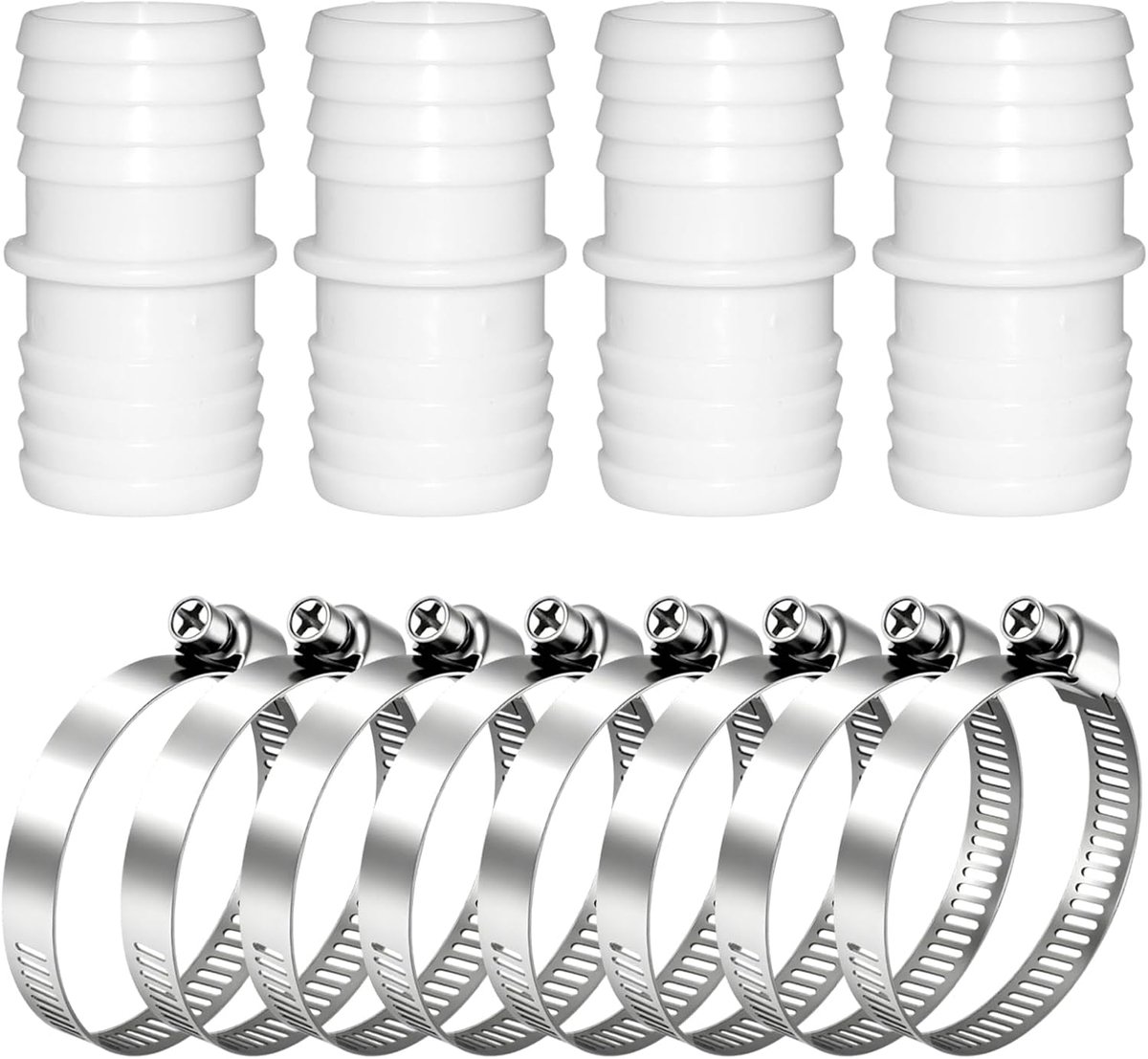 4 stuks zwembadslang, 38 mm connector, slangaansluiting 38 mm naar 38 mm, zwembadslangadapter met 8 slangklemmen - ShopVlot