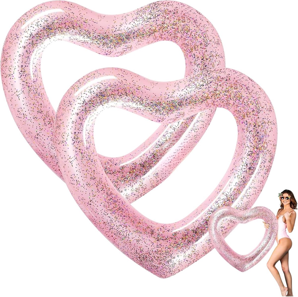 Pack of 2 Inflatable Heart Swimming Rings 120cm for Adults, Giant Swimming Rings for Swimming Pool, Beach and Lake - ShopVlot
