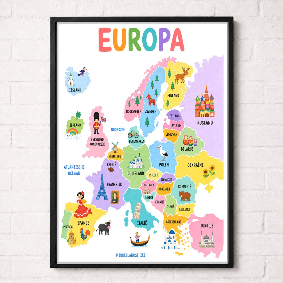 Europa Educatieve Poster voor Kinderen - Leren - groep 4 t/m 8 (7-12 jaar) - A1+ 61 x 91,5 cm