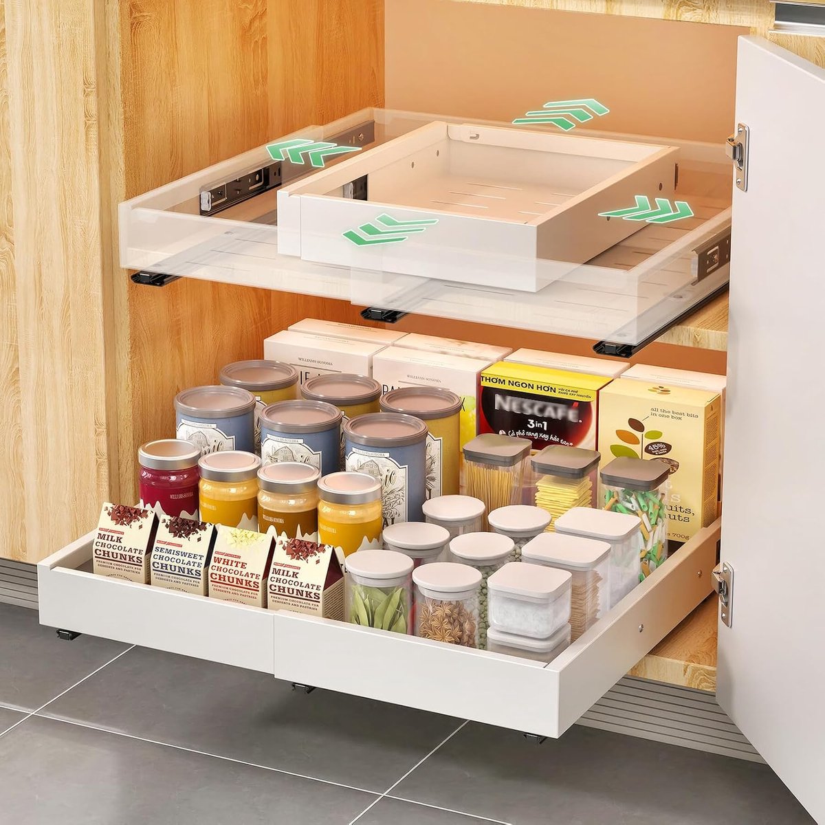 2 stuks telescopische lade, 4-voudig verstelbare uittrekbare lade keuken, keukenkast organizer & lade-organizer - ShopVlot