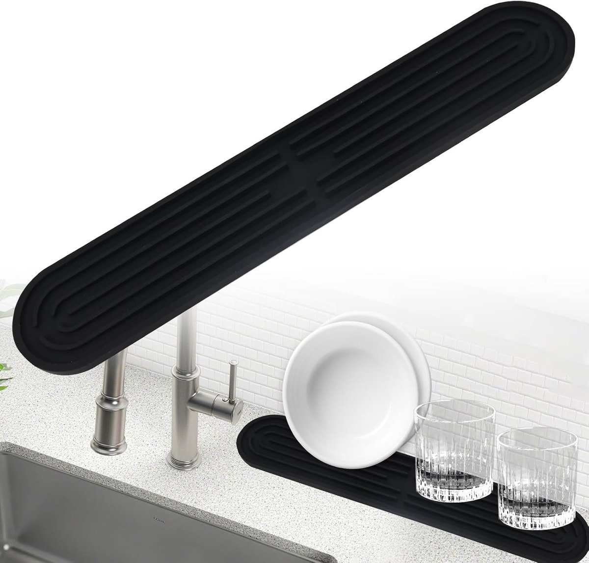 Silicone Draining Mat, Narrow, 43 x 8 x 1 cm, Extended, Non-Slip and Dishwasher Safe, Small Drying Mat for Glasses - ShopVlot