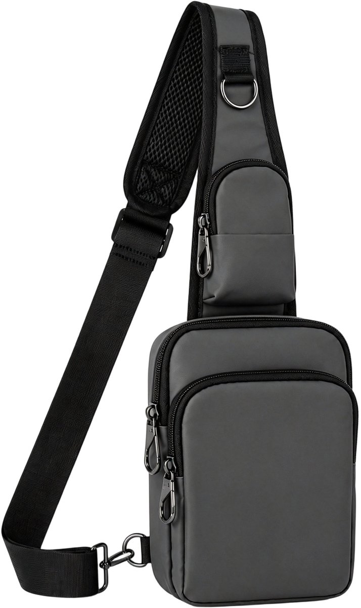 Anti-diefstal schoudertas met RFID-blokkering en ritssluiting Sling borst-crossbodytas, waterdichte schoudertas, crossbody tas en rugzak voor heren en dames, wandelen en buitensporten Reistas Outdoor Wandelen-Donkergrijs