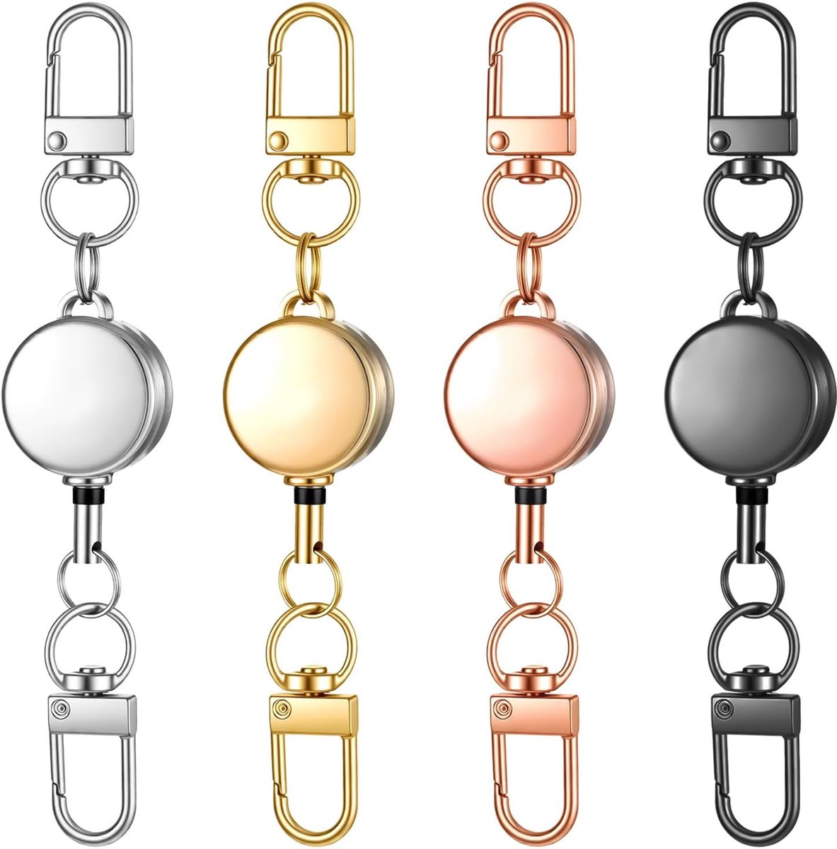 Set van 4 kleine intrekbare sleutelhanger, metalen intrekbare sleutelhouder met karabijnhaak, intrekbare - ShopVlot