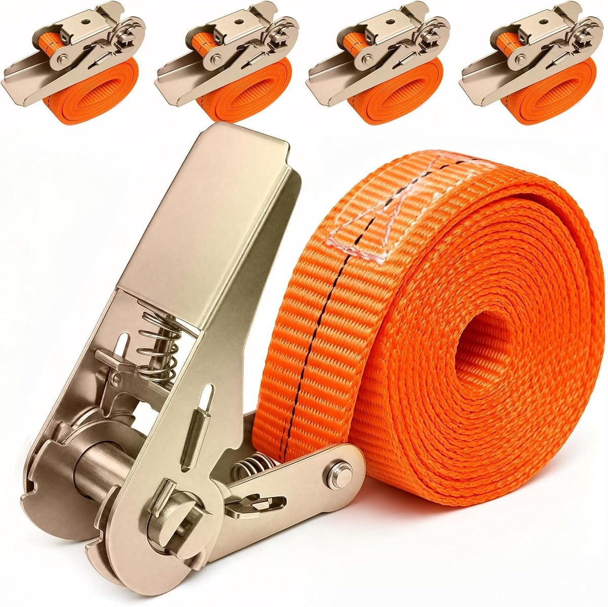 Spanbanden met ratel 6 m x 25 mm - oranje banden - sterk en duurzaam - ideaal voor het bevestigen - ShopVlot