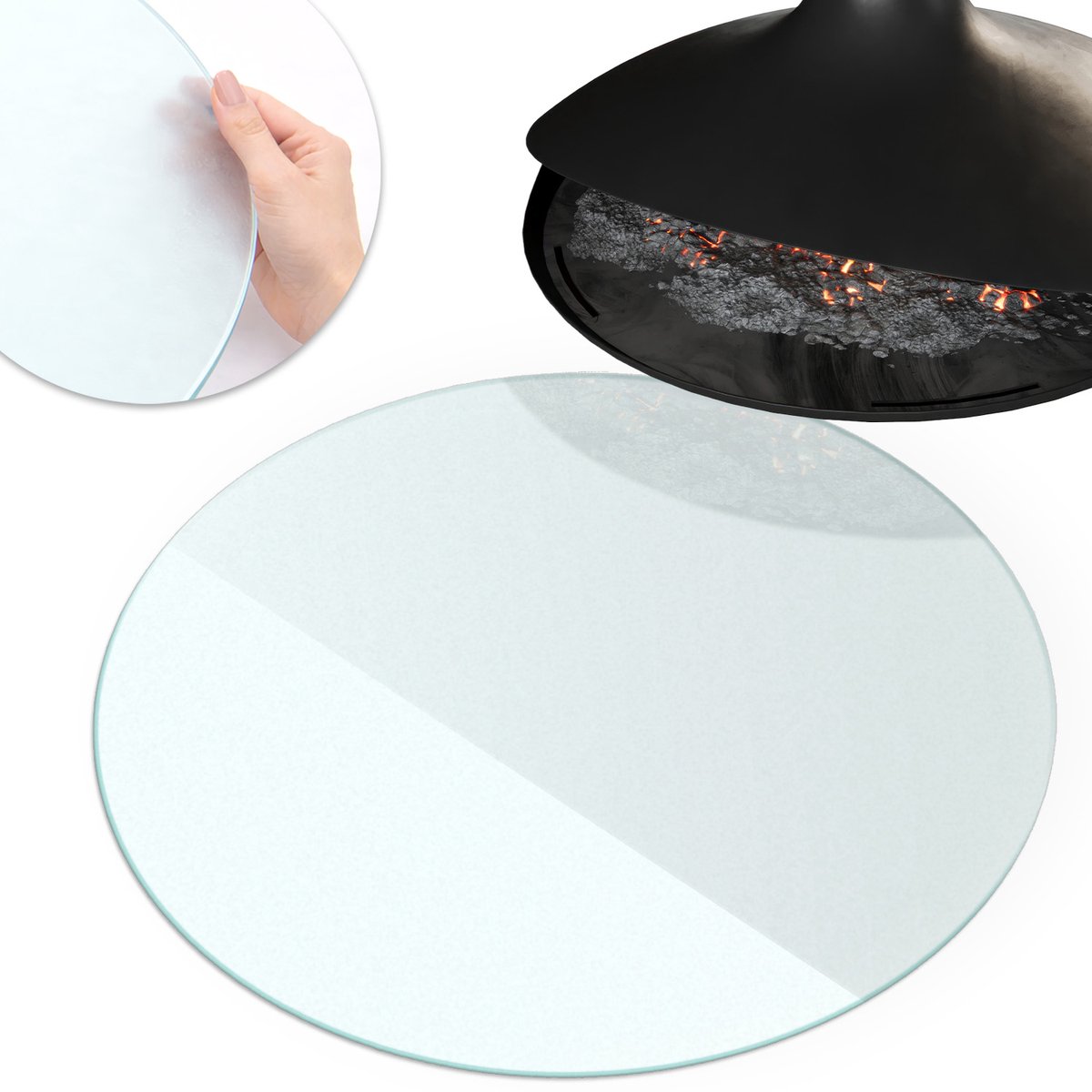 Coloray - Kachel vloerplaat - fi100cm - Halftransparant Rond - Plaat voor onder kachel - Glazen vloerbescherming