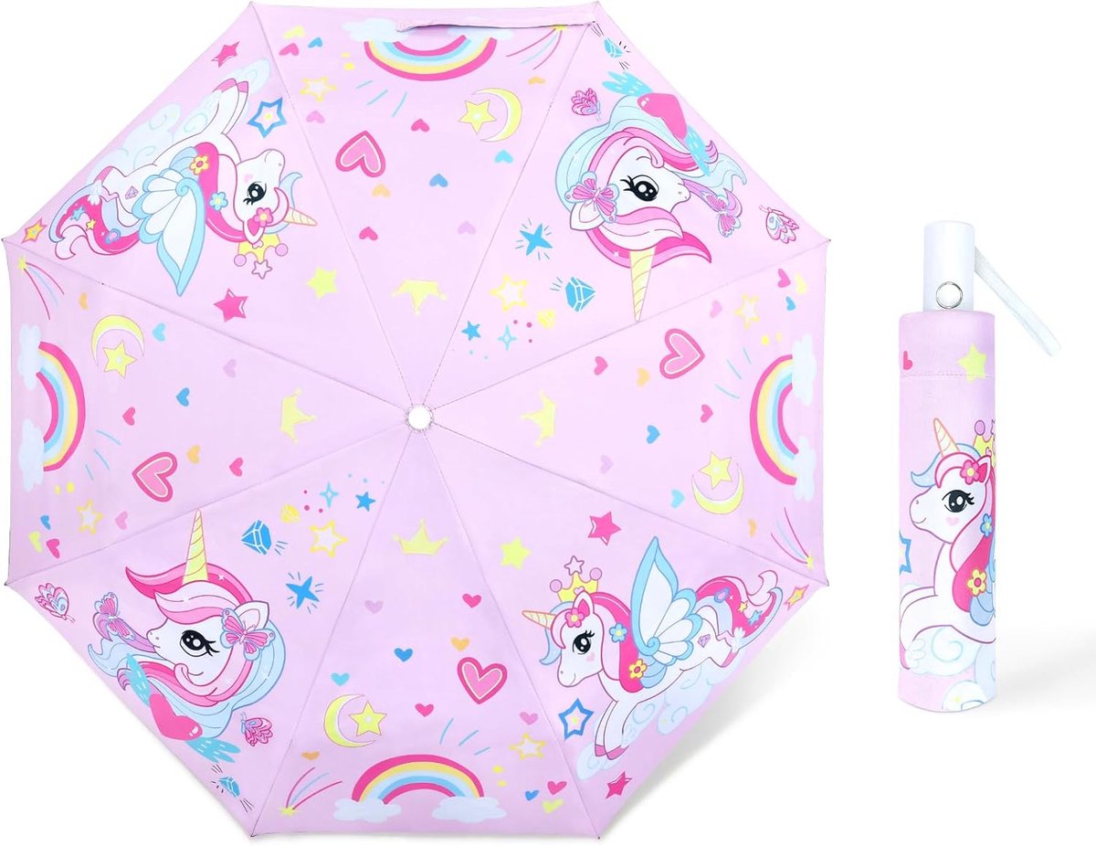decalsweet Paraplu voor kinderen met schattig patroon, reflecterend, met parapluhoes en open- en sluitmechanisme - ShopVlot