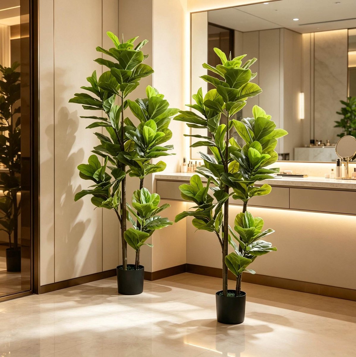 OKWISH Kunstplant 2 Delig 150 Cm Realistische Geigenfeige Voor Binnen Kunststof Groen Met Zware Pot Voor Stijlvolle Interieurs