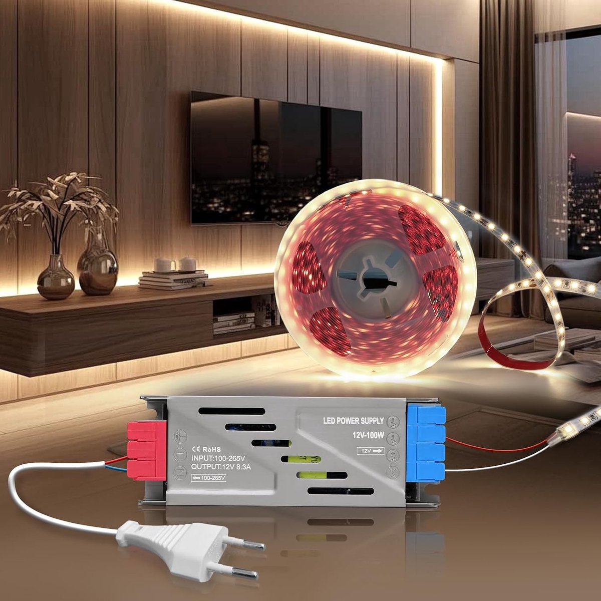 12V self-adhesive LED strip 5m natural white LED strip 4000K 120LED/mm cutting, width 8mm, used for home bedroom - ShopVlot