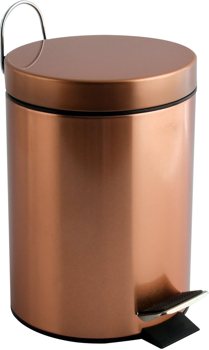 Famanu – Pedaalemmer van staal, 3 liter, met kopereffect, ideaal voor keuken en badkamer
