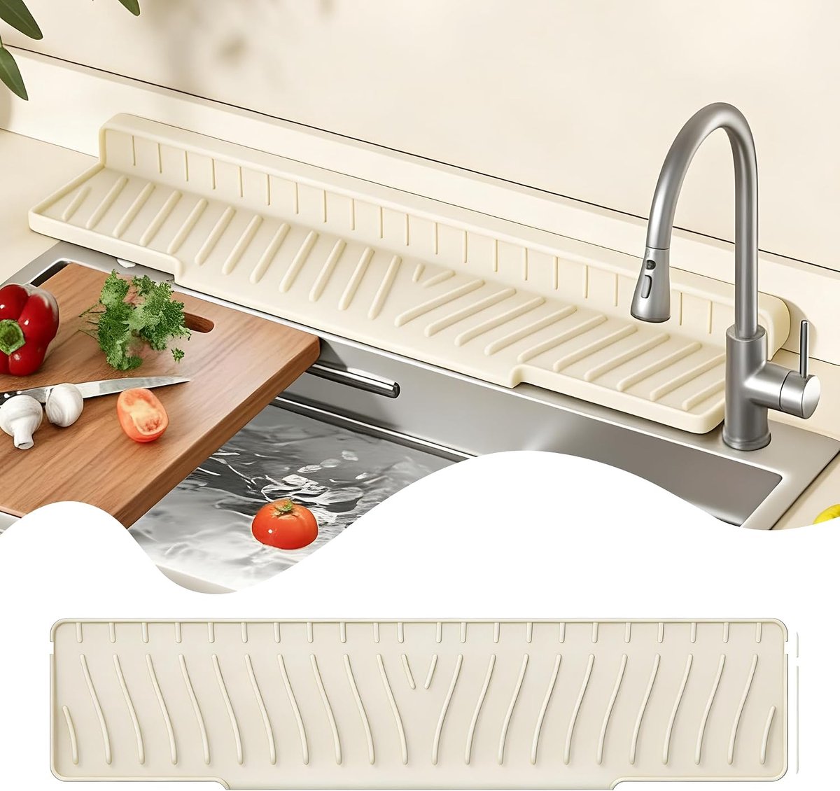 Silicone Drain Mat, Narrow Kitchen Sink Mat, Foldable Splash Guard for Faucet, Protection for Kitchen Sink Countertop - ShopVlot