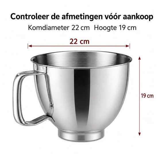 Voor Kitchenaid Mengkom 5k5thsbp Metalen kom Gepolijst roestvrij staal van Merkloos — afbeelding 5
