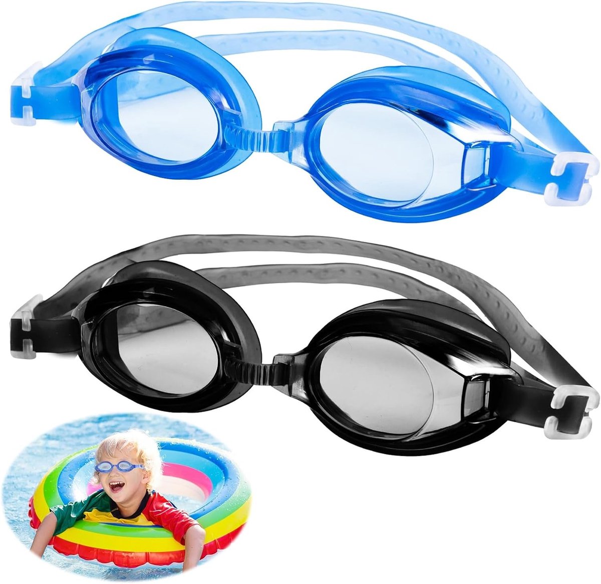 Zwembril - Blauw en zwart - Verstelbaar met zachte siliconen - Anti-condenslens - Voor kinderen