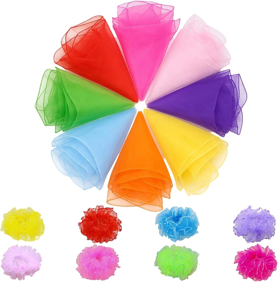 Chiffondoeken, 16-delige chiffondoekenset, 8 vierkante doeken, 8 haarelastiekjes - ShopVlot