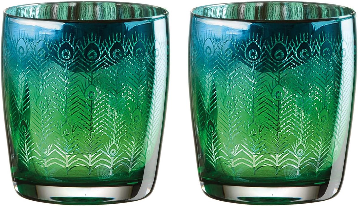 Artland Peacock DOF Tumbler Glass Set of 2, Turquoise - ShopVlot