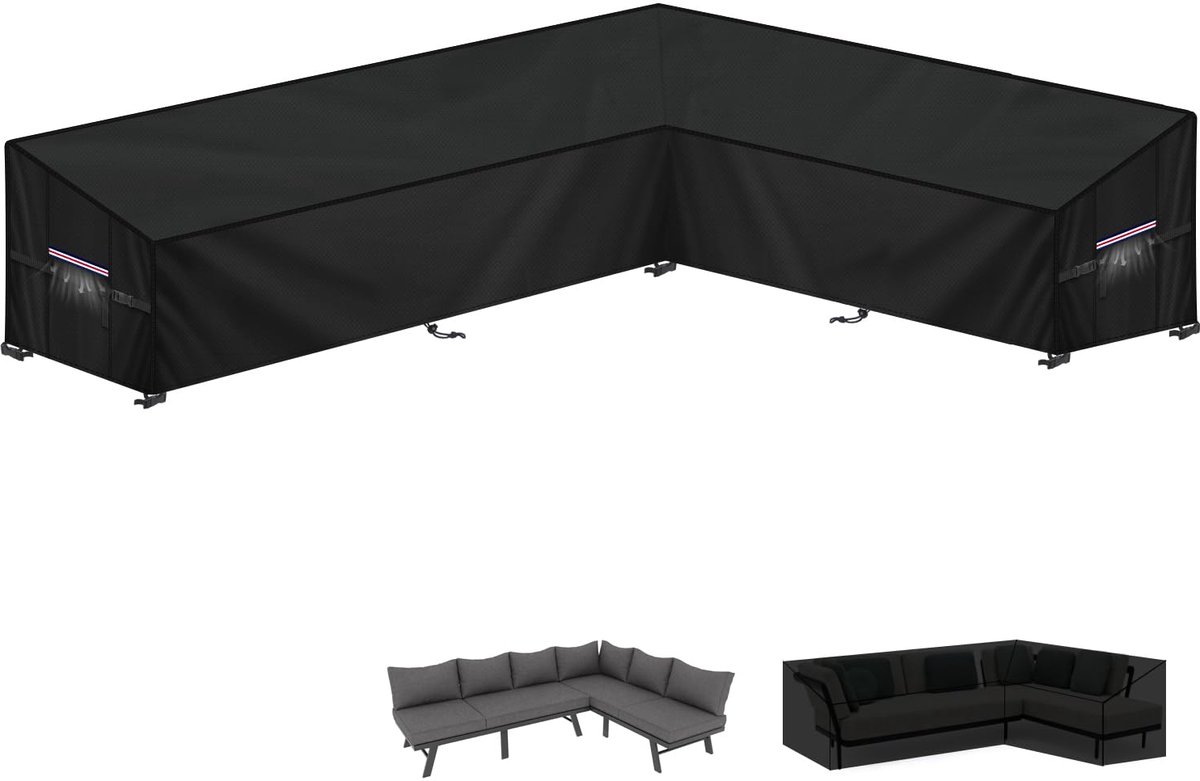 Famanu – Tuinmeubelhoes in L-vorm, waterdichte afdekhoes voor tuinmeubelen, met ventilatieopeningen, 280x220x90x80/60 cm