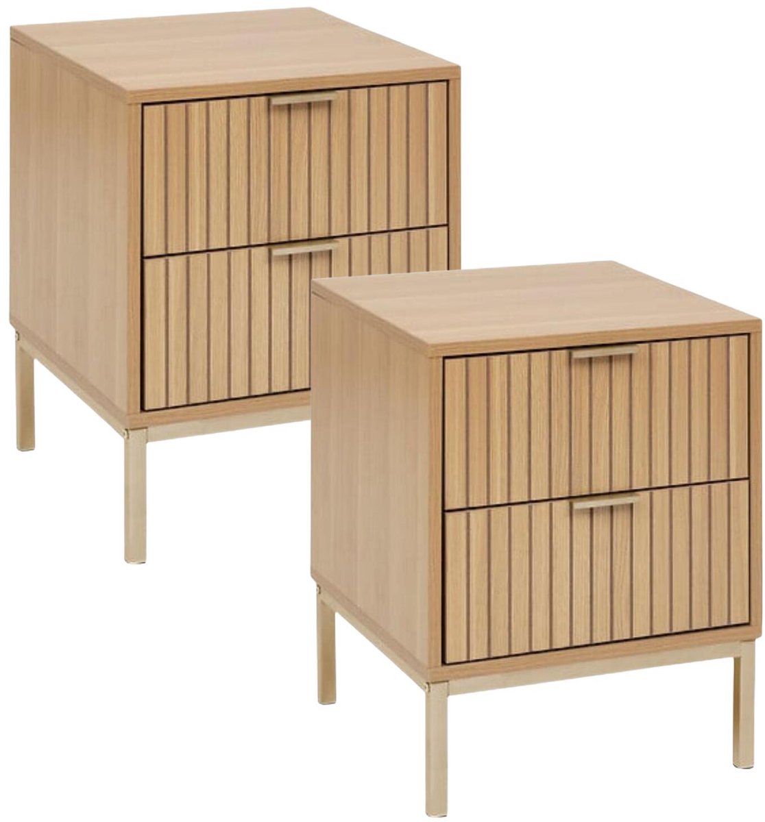 5Five Nachtkastjes Tasso - 2x - beige houtskleur - hout - 40 x 40 x 52 cm - natuurlijke look - 2 lades