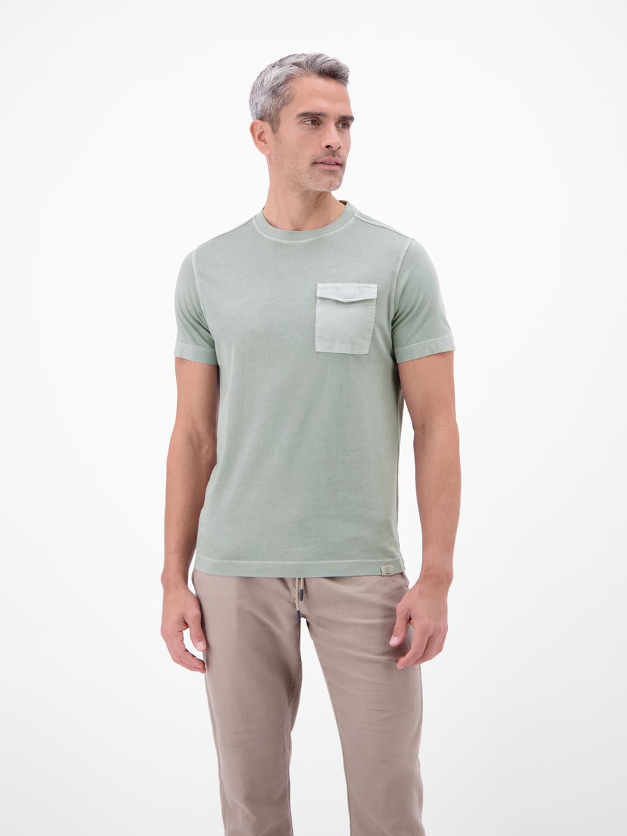 LERROS T-shirt met ronde hals en borstzak , Maat: S , Kleur: STORM GREY , 100% katoen