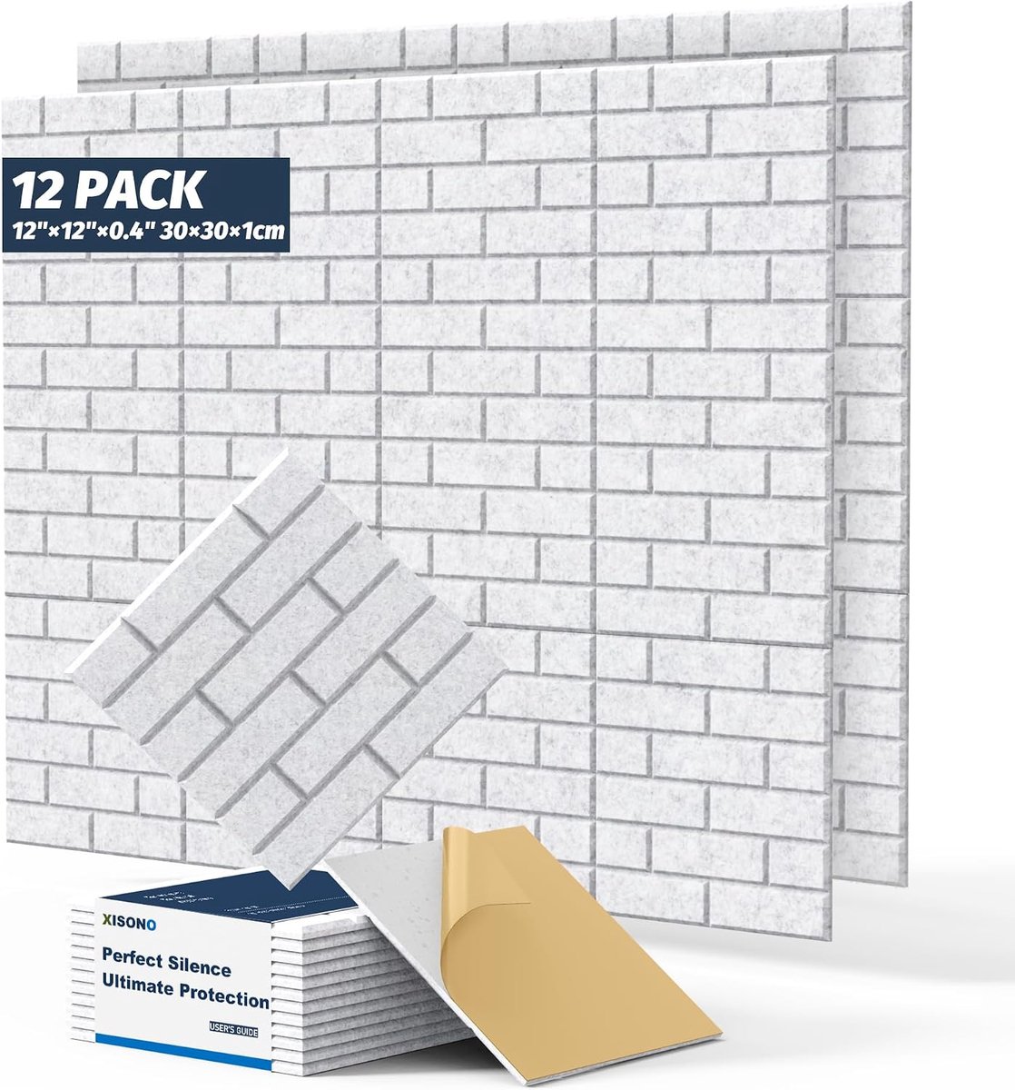 Set of 12 Acoustic Panels, High Density Square Acoustic Tiles, 30 x 30 x 1 cm Large Brick Sound Absorbing Wall Panels - ShopVlot