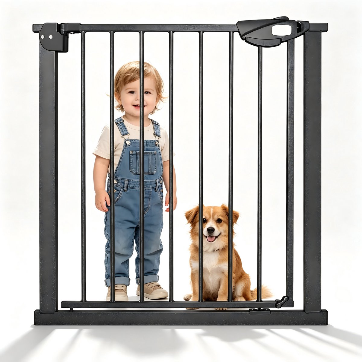 Froadp Deurbeveiligingshek Zonder Boren Traphek Traphek Voor Kinderen Deurhek Auto-Close 180° Tweewegopening Babybeveiligingshek Voor Baby's En Kinderen, 75-85 Cm Breed Zwart