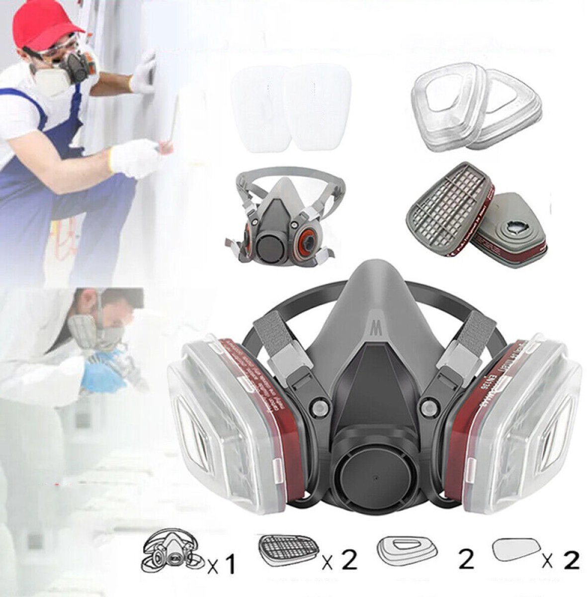Herbruikbaar Ademhalingsmasker met Filters voor Schilderen en Industrieel Gebruik