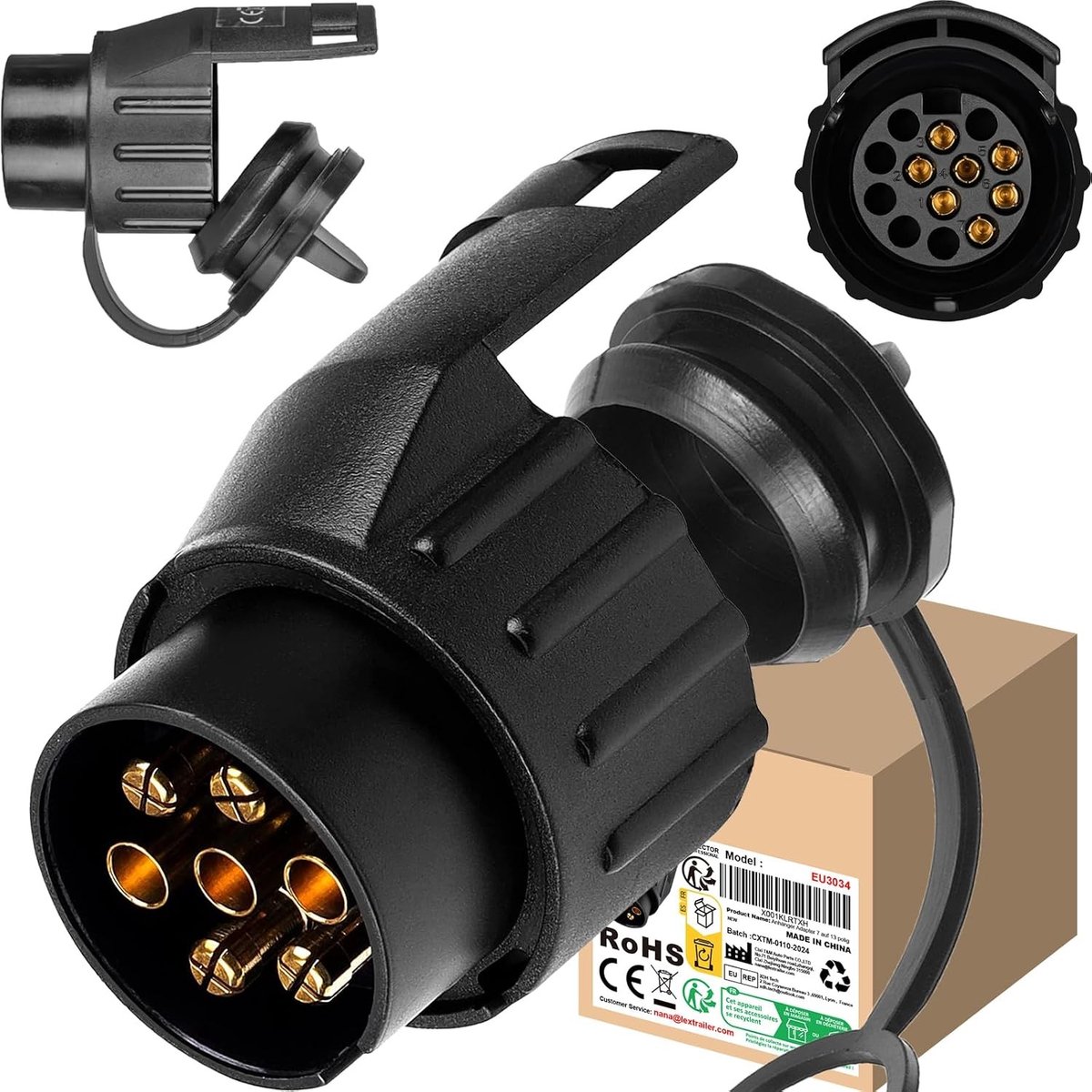 Adapter voor Aanhangerstekker - Universeel - 7 naar 13-pols - Waterdichte Koppelingsadapter - Voor Auto's, Vrachtwagens en Campers