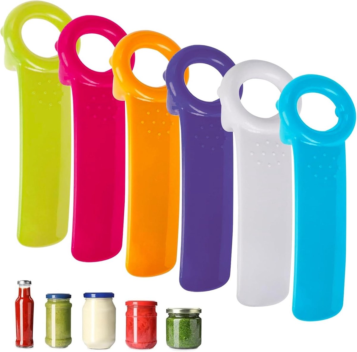 Potopener voor senioren - Multikleur - Kunststof - Set van 6 ergonomische dekselopeners voor schroefglazen