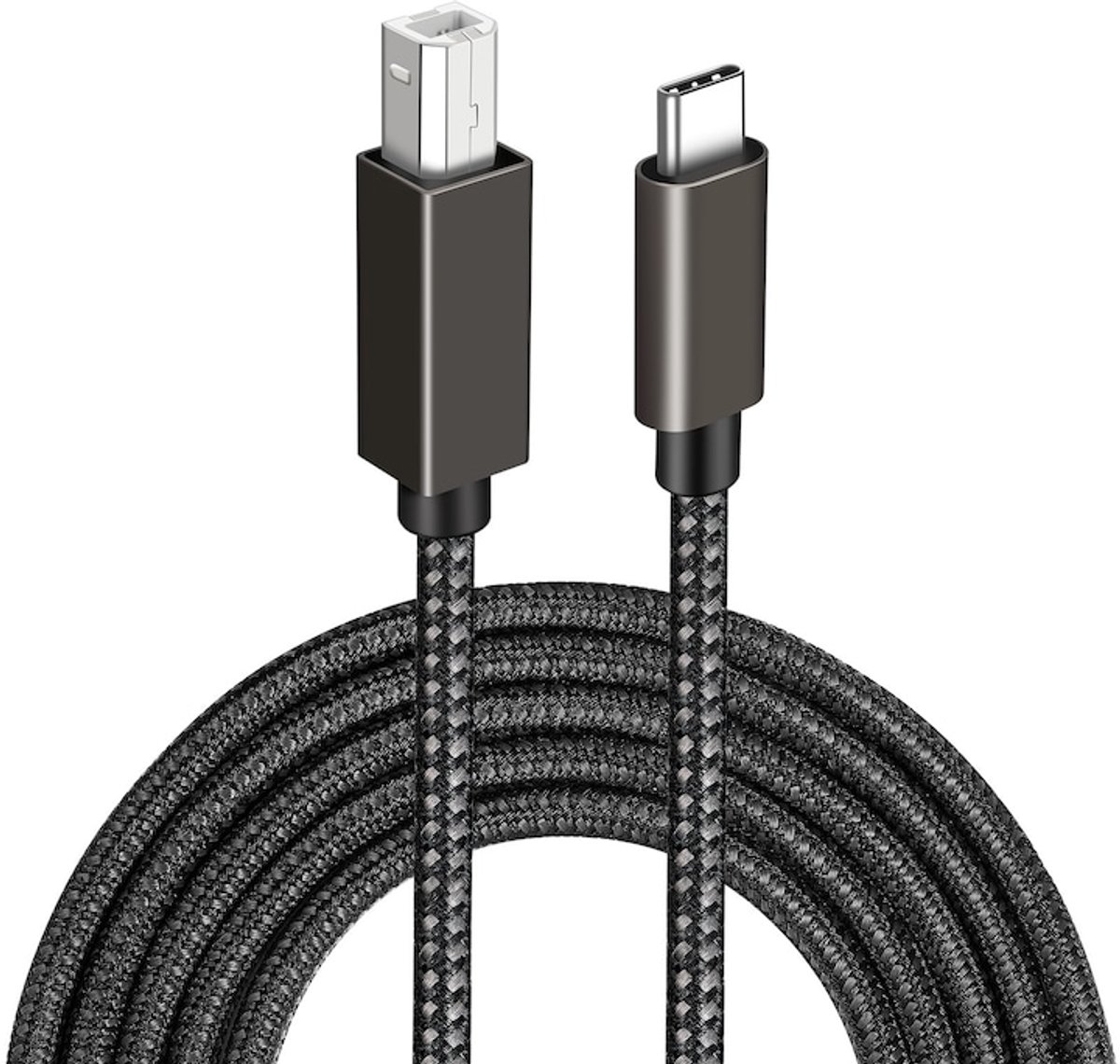 USB-B naar USB-C datakabel, 3 meter, compatibel met HP/Epson/Brother printers, zwart.