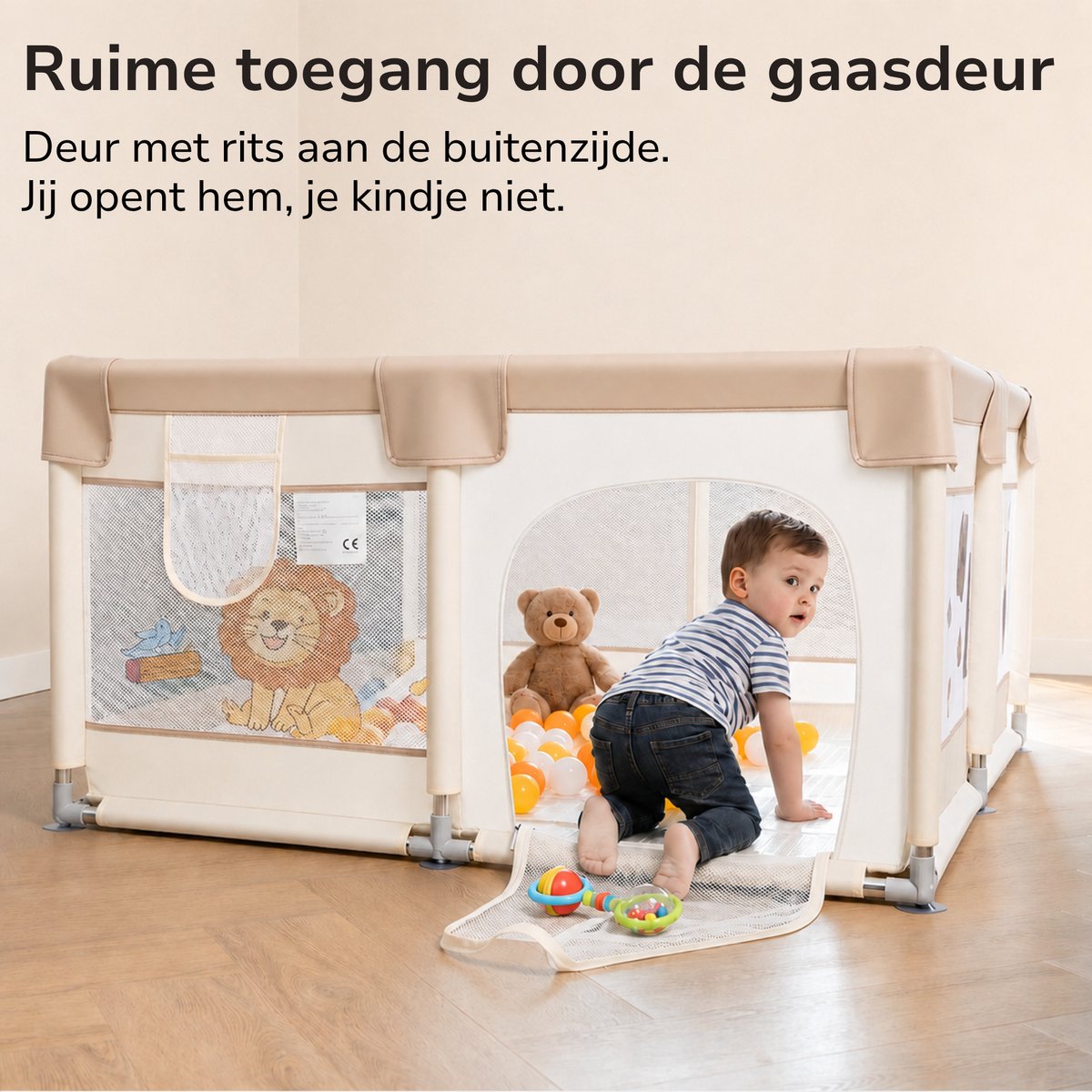 TinyPlay Grondbox Baby met Speelmat & Speelballen - Babybox - Kinderbox - Speelbox - Playpen - Ballenbak - Kruipbox - 120x120x60cm - Beige – foto 6