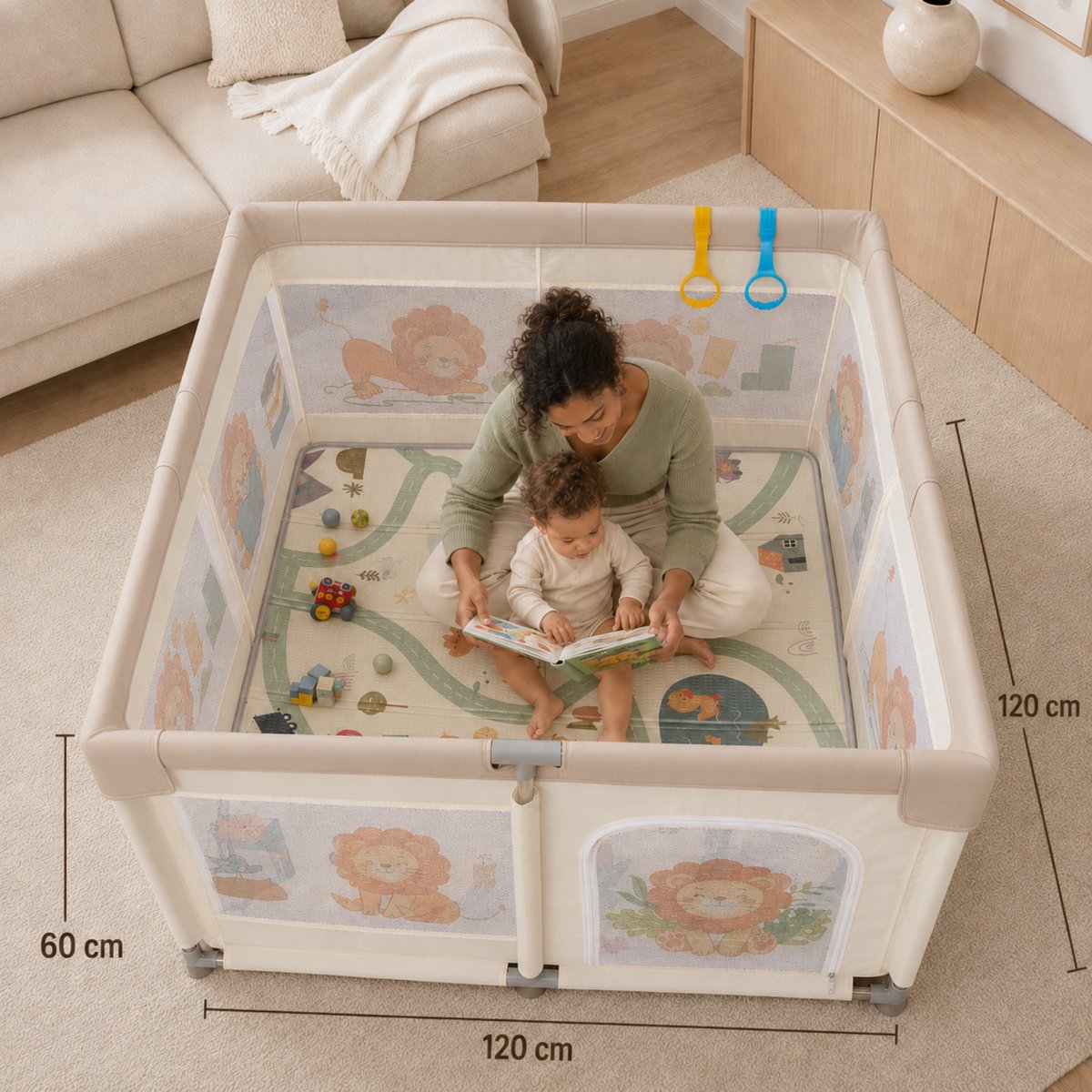 TinyPlay Grondbox Baby met Speelmat & Speelballen - Babybox - Kinderbox - Speelbox - Playpen - Ballenbak - Kruipbox - 120x120x60cm - Beige – foto 7