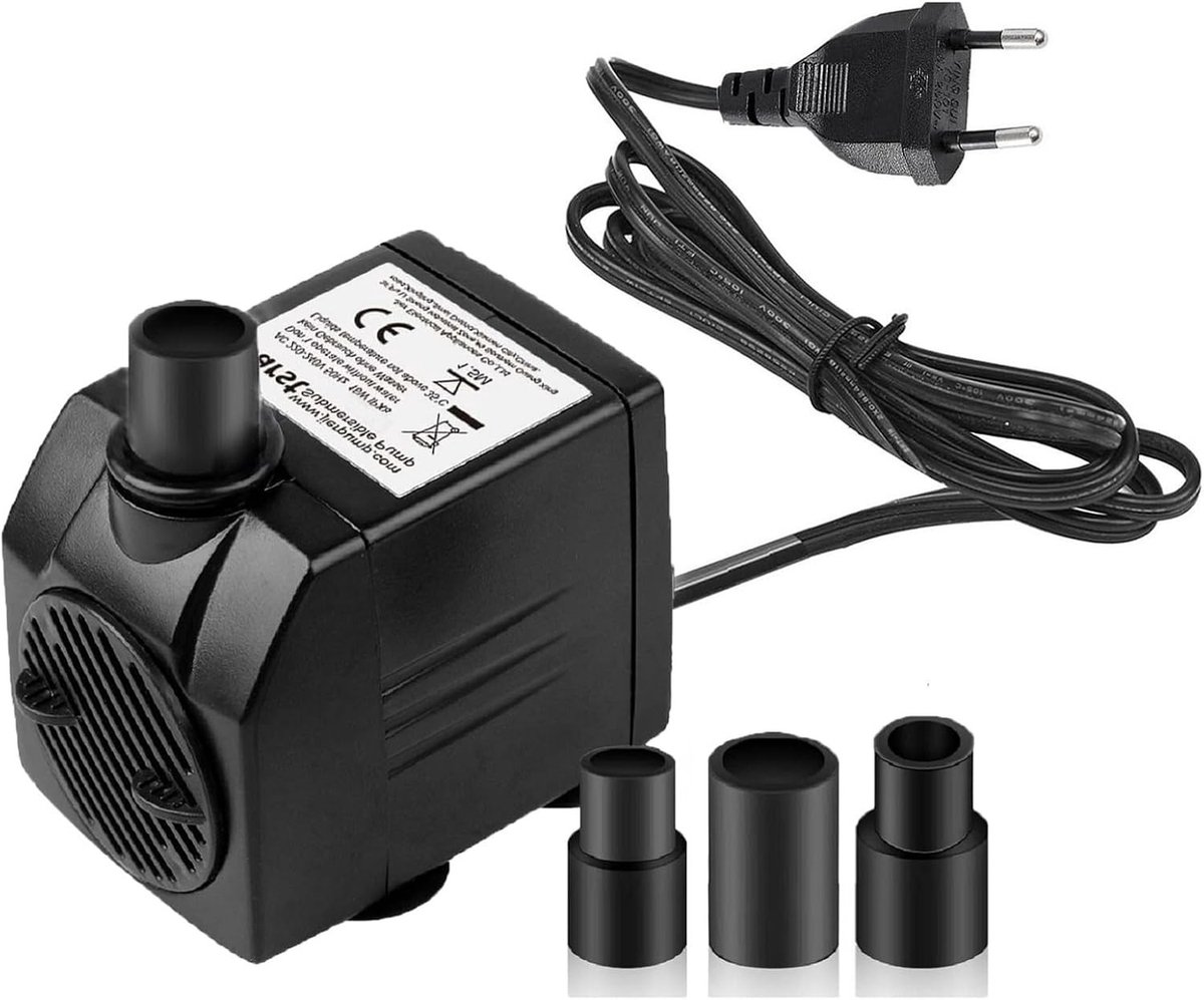 Waterpomp - Klein - 600 L/H - Dompelpomp met 1,83m Kabel en 3 Sproeiers - Voor Aquariums en Tuin