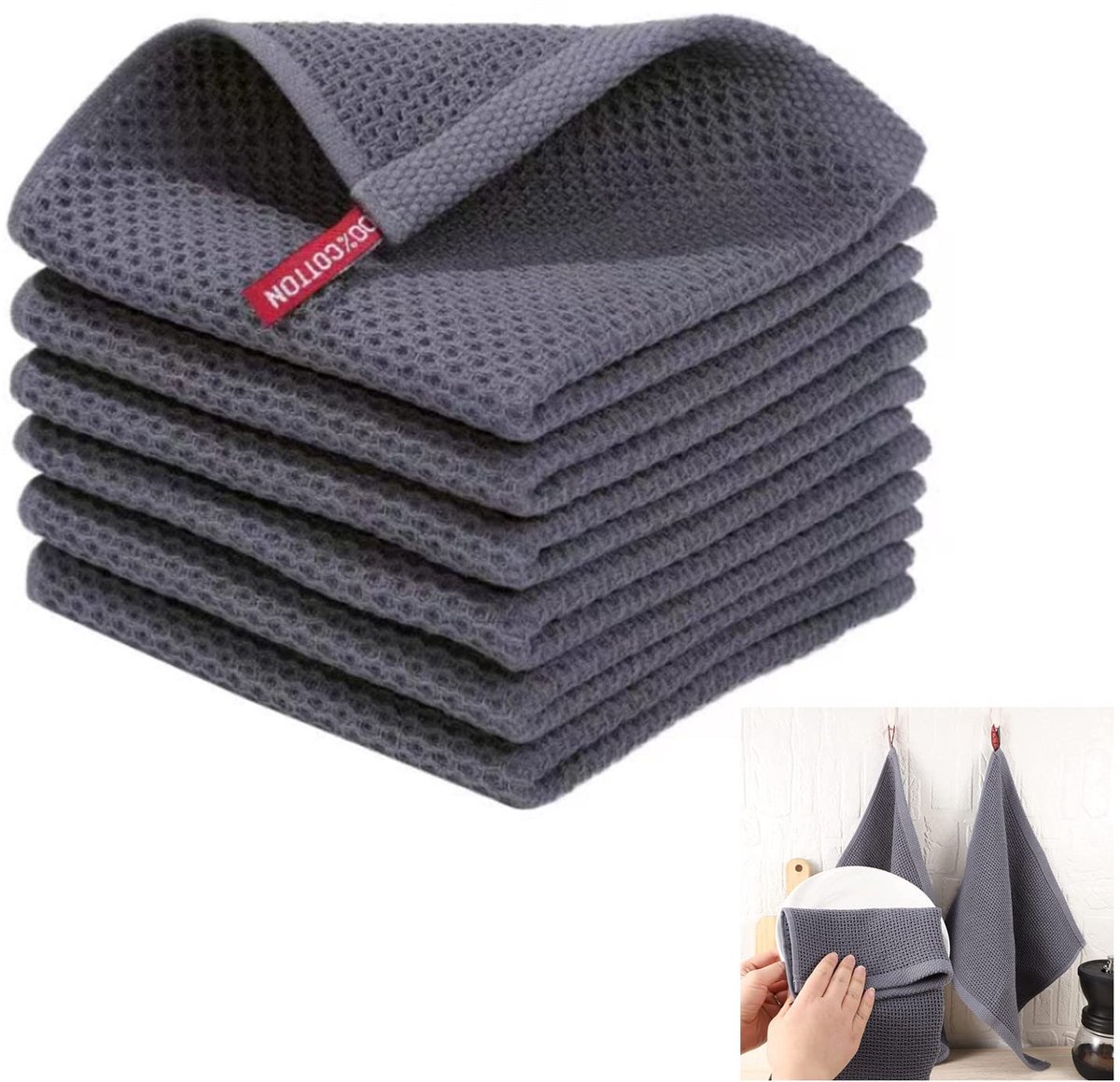 Keukendoeken 3-pack 34 x 34 cm - 100% katoen - zeer absorberend - vintage ontwerp - ShopVlot
