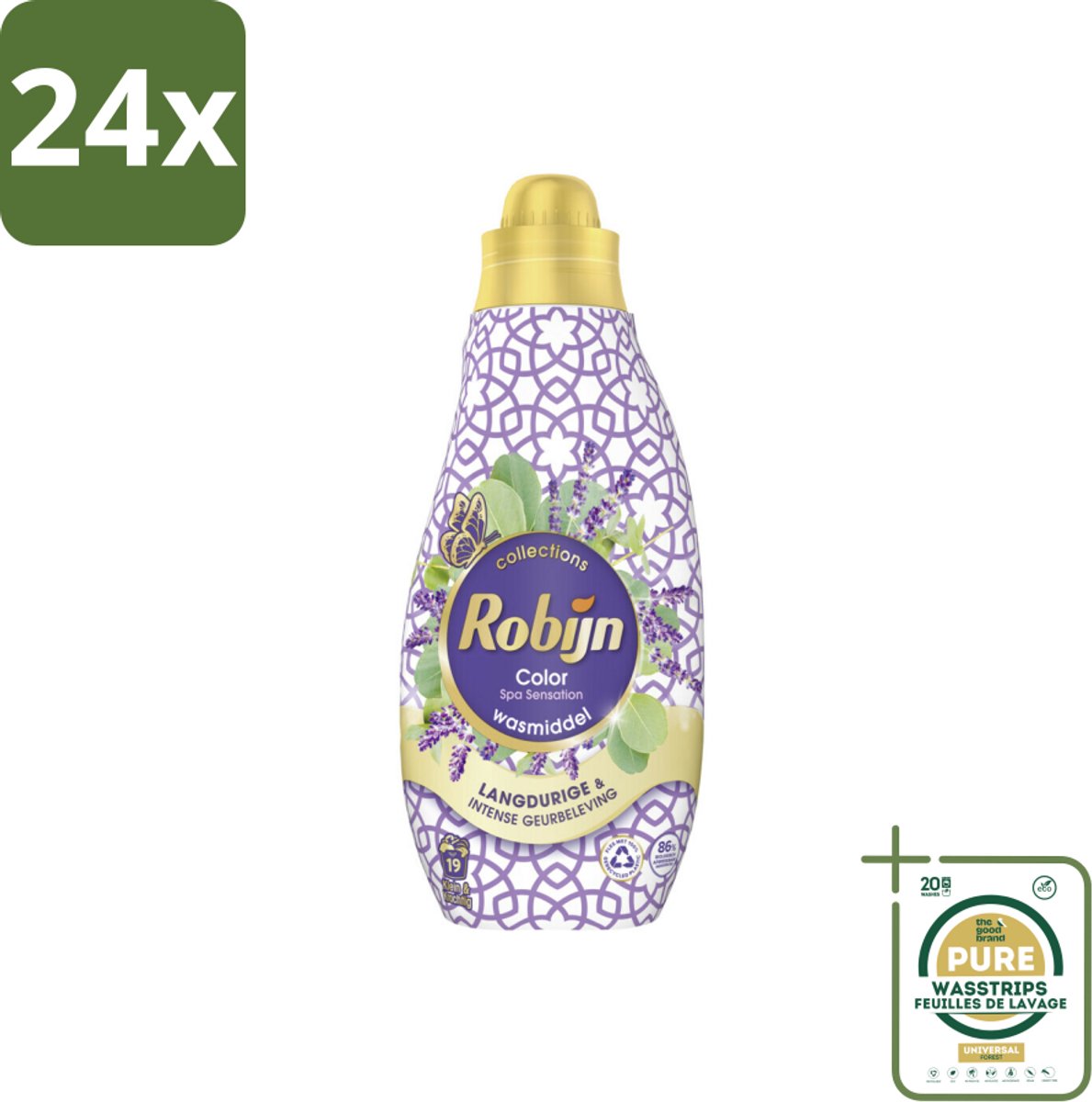 Robijn - Klein & Krachtig Spa Sensation - Vloeibaar Wasmiddel - 19 Wasbeurten - 665 ml - Voordeelverpakking - 24 stuks - Gekleurde was - Wasverzachter