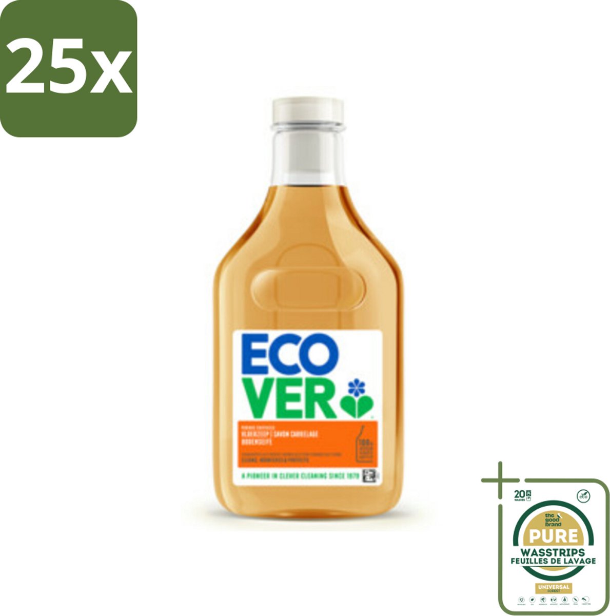 25 x Ecover - Vloerzeep - Sinaasappel & Citroen - 1 liter - Grootverpakking - Vloerzeep - Natuurlijke Reiniging - Plantaardige Vloerzeep - Reinig Vloer - Natuursteen Reinigen