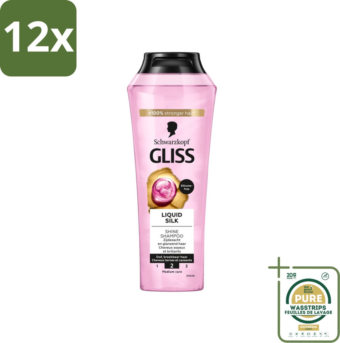 Gliss - Shampoo - Liquid Silk - Voor Glanzend en Zijdezacht Haar - 250 ml - Voordeelverpakking - 12 stuks - Haarverzorging - Siliconenvrije shampoo