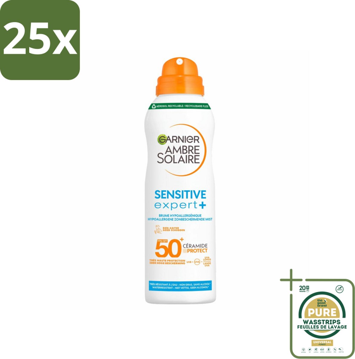 25 x Garnier - Ambre Solaire - Mist Spray - Sensitive Expert+ - SPF 50+ - 150 ml - Grootverpakking - Zonnescherm Mist Spray - Gevoelige Huid - SPF 50+ - Ceramide Protect - Karitéboter