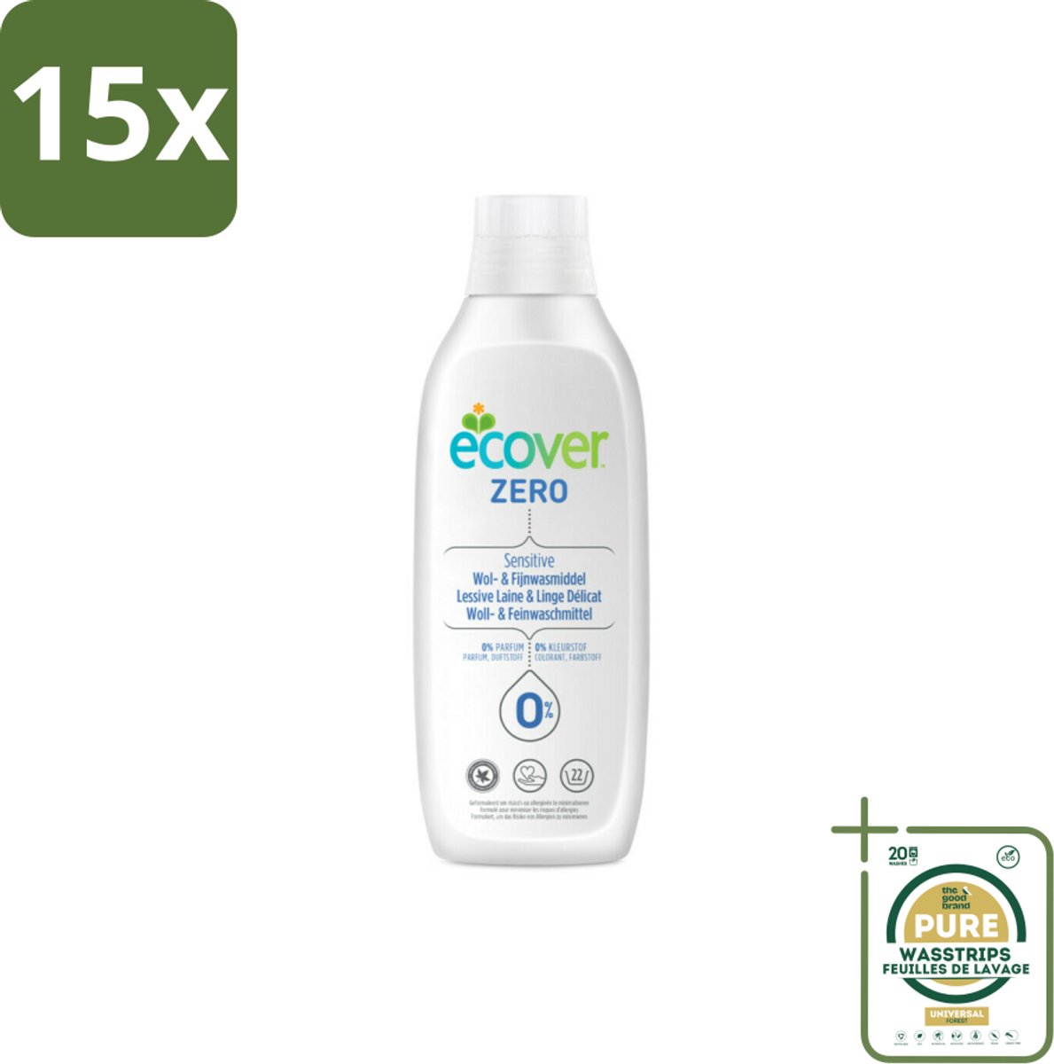 15 x Ecover - Vloeibaar wasmiddel - Wol & Fijnwas - 1 liter - Grootverpakking - Wasmiddel Wol - Vloeibaar Wasmiddel - Fijne Was - Delicate Stoffen - Koud Wassen
